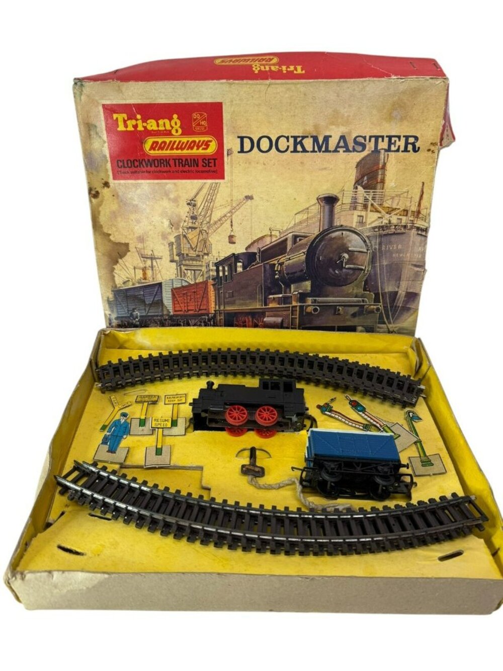 W/ KEY & BOX! Vintage Triang Railways Dockmaster Clockwork Train Set HO/OO RS.70